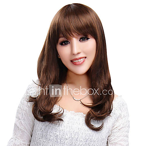 Capless Extra Long Curly Brown Synthetic Wig Side Bang