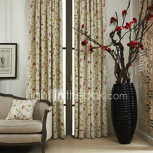 (One Pair) Country Flower on Stem Print Eco friendly Curtain