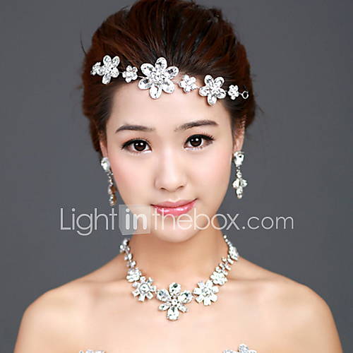 Attractive Alloy Silver Plated With Rhinestone Wedding Bridal Tiara Necklace Earrings Jewelry Set