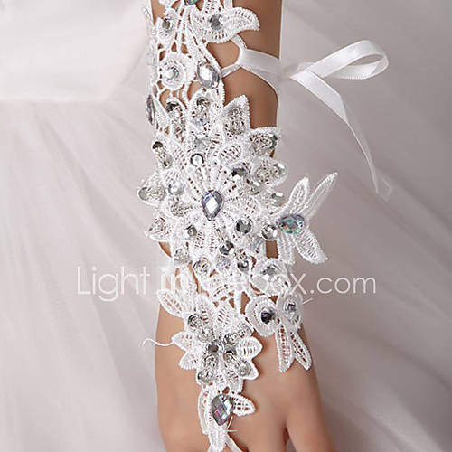 Lace Fingerless Wrist Length Weddding Glove With Floral