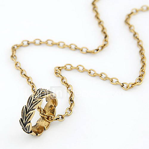 Vintage Alloy With Leaf Ring Pendant Womens Necklace(More Colors)