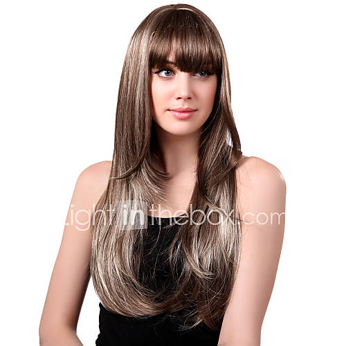 Capless Long Synthetic Mixed Straight Curly Hair Wig Full Bang