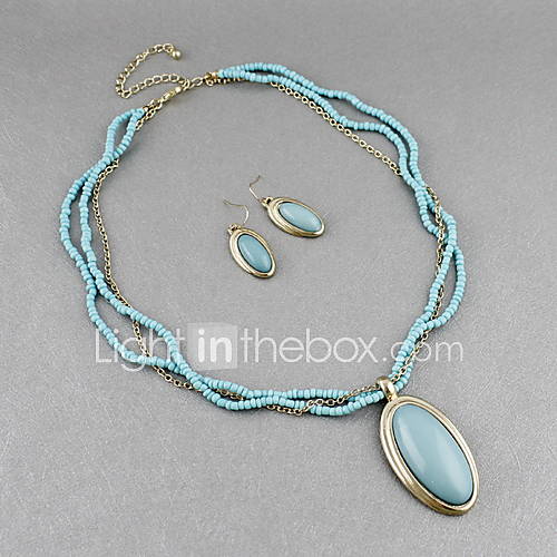 Fashion Beads Chain With Oval Pendant Necklace Earring Jewelry Set(More Colors)