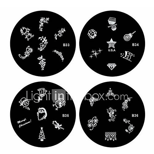 4PCS Nail Art Stamp Stamping Image Template Plate B Series(NO.33 36)