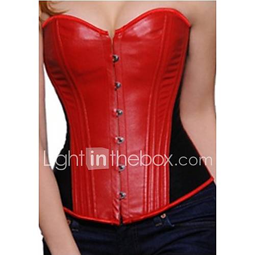 Attractive Leatherette Plastic Boned Lace up Back Corset and G string Set