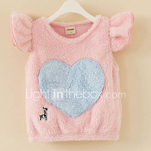 Girls Ruffle Sleeves Heart Pattern Tees