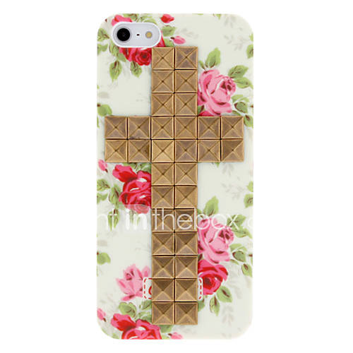 Novelty Design Bronzed Rivets Cross and Rose Pattern Hard Case with Nail Adhesive for iPhone 5/5S