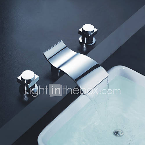 Chrome Finish Waterfall Double Handles Bathroom Sink Faucet