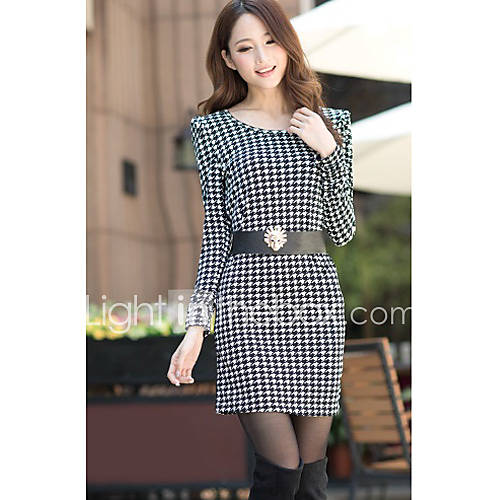 Womens Dog Teeth Print Mini Dress With Belt