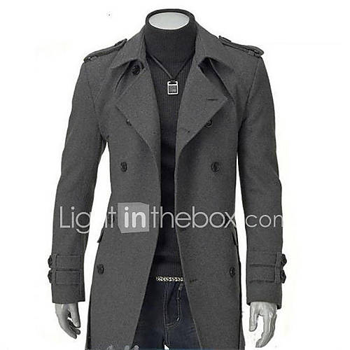 Duolunduo Men's British Korean Slim Badges Wool Coat (Gray) 1432740 ...