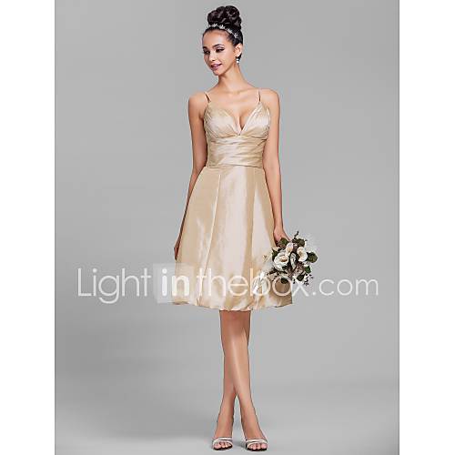 A line Spaghetti Straps Knee length Taffeta Bridesmaid Dress (699296)