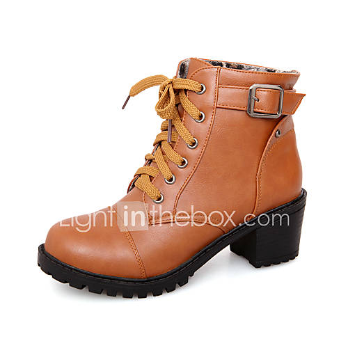 Faux Leather Chunky Heels Combat Ankle Boots(More Colors)