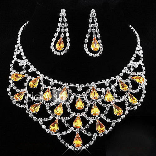 Elegant Alloy with RhinestoneAcrylic Fishing Net Design Necklace,Earrings Jewelry Set(More Colors)