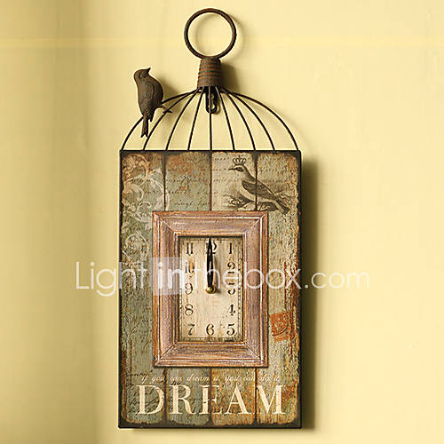 10H Birds On Cage Style Metal Wall Clock