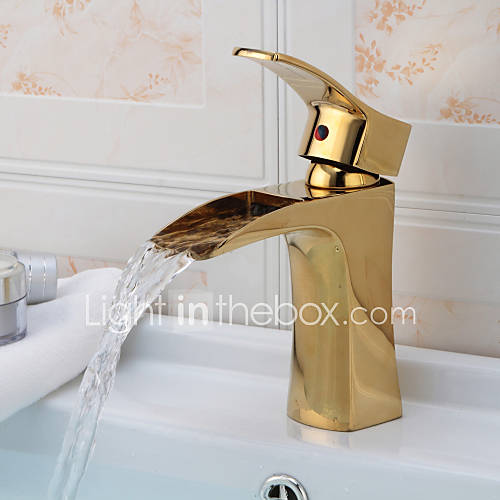 Gold Waterfall Bathroom Sink Faucet