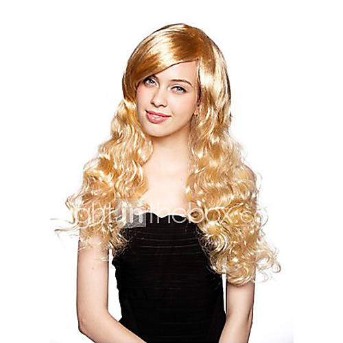 Fancy Ball Synthetic Party Wig Golden Mermaid Cospaly Long Hair Wig Side Bang