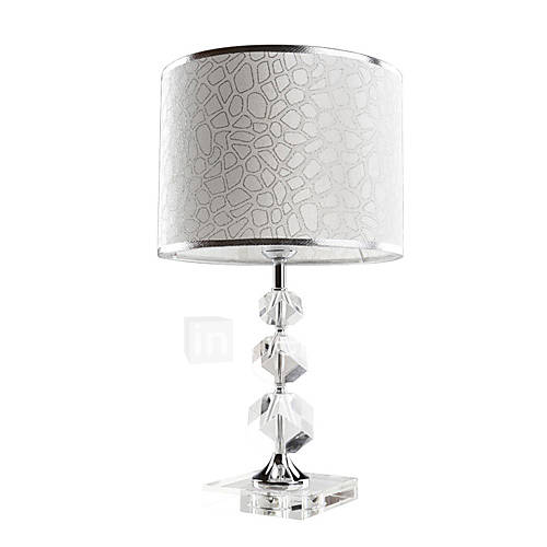 Modern Minimalist Crystal Table Lamp Fabric Shade Silver Pattern
