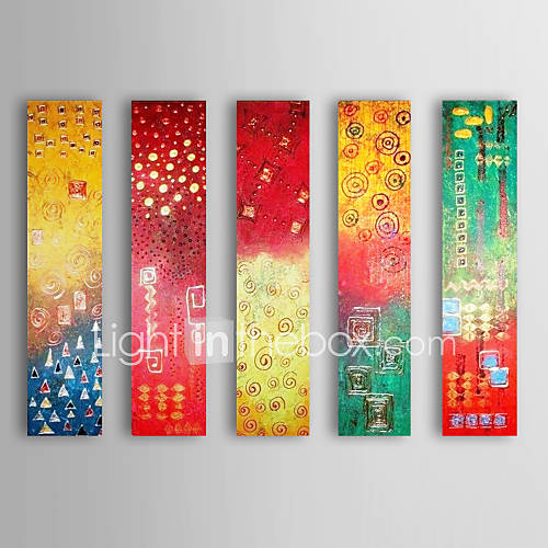 Hand Painted Oil Painting Abstract Shapes with Stretched Frame Set of 5 1311 AB1102