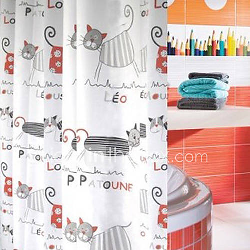 Shower Curtain Cartoon Cat Print Thick Fabric Water proof W78 x L71