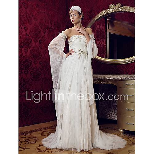 Sheath/Column Strapless Floor length Tulle Wedding Dress (699581)