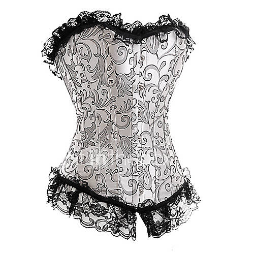 CAOJI Womens Sexy Silver Lace Strapless Corset and T back