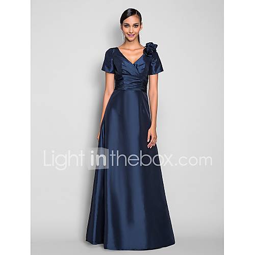 A line V neck Floor length Taffeta Evening/Prom Dress
