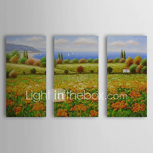 Hand Painted Oil Painting Landscape Seashore with Stretched Frame Set of 3 1311 LA1143