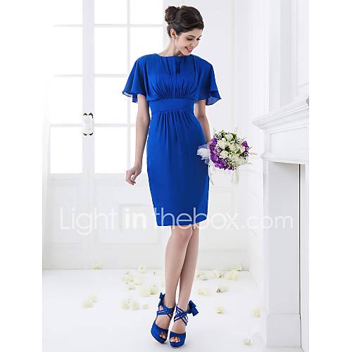 Sheath/Column Jewel Knee length Chiffon Bridesmaid Dress (710798)