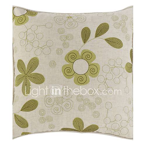 18 Square Country Linen Embroidered Floret Decorative Pillow Cover