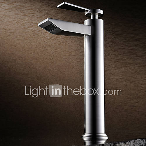 Contemporary Nickel Brushed Finish Single Handle Tall Bathroom Sink Faucets