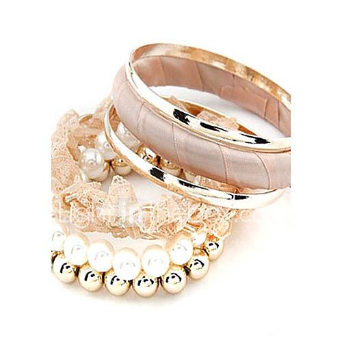 Fashion Pearls Strand Lace Multi Layers Bracelet
