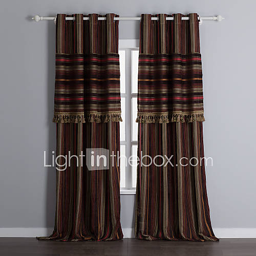 (One Pair Grommet Top) Luxuriant Mediterranean Stripe Energy Saving Curtain