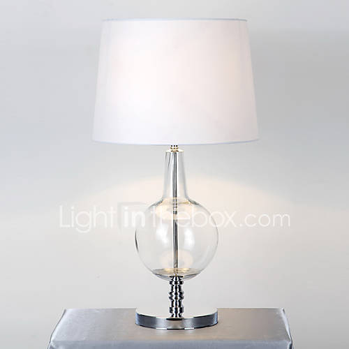 Modern Minimalist Glass Table Lamp Fabric Shade Artistic Glass Body