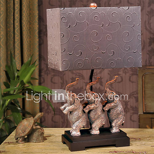 Modern Creative Elephant Resin Table Lamp Fur Shade