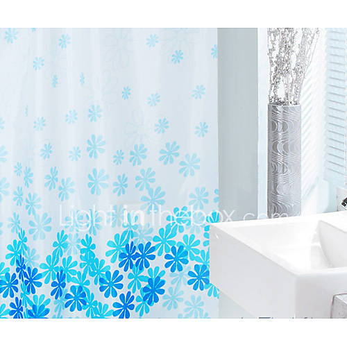 Shower Curtain Polyester Blue Flower Print W78 x L71