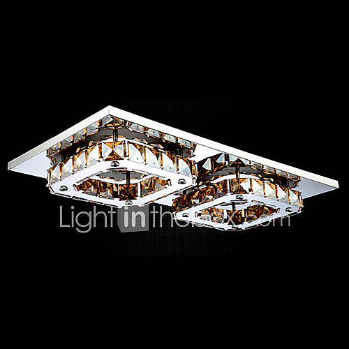 LED Crystal Flush Mount, 2 Light, Modern Amber Electroplating Stainless Steel