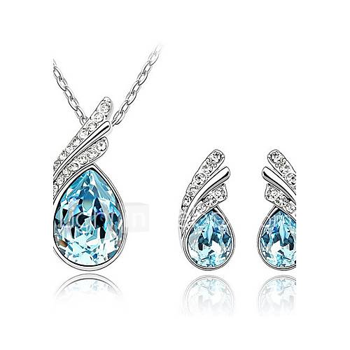 Fashion Alloy Platinum Plated With Crystal Earrings and Necklace Jewelry Set(More Colors)