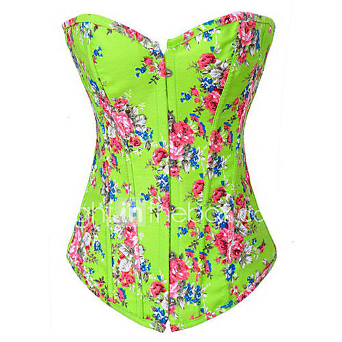 CAOJI Womens Sexy Light Green Floral Print Strapless Corset and T back