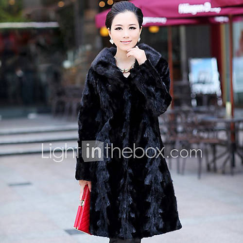 Long Sleeve Turndown Mink Fur Party/Casual Coat