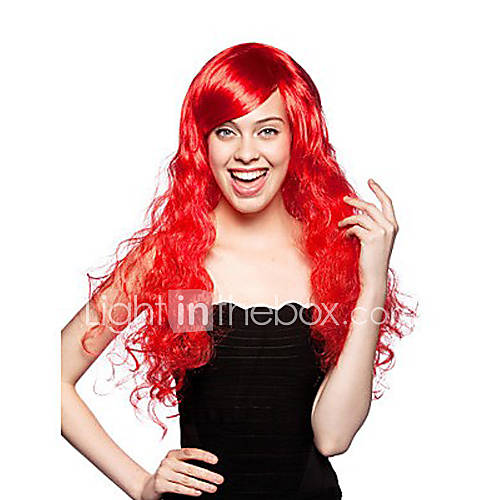 Fancy Ball Synthetic Party Wig Red Long Hair Wig Side Bang Like Fire Girl