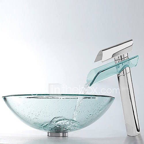 Bathroom Sink Set, Transparent Tempered Glass Bathroom Sink and Chrome Finish Bathroom Faucet