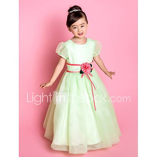 A line Princess Scoop Floor length Organza Flower Girl Dress (733997)