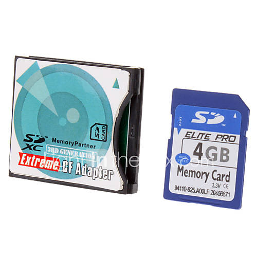 Hi speed Ultra SD Memory Card 4G with SD to CF Card Adapter