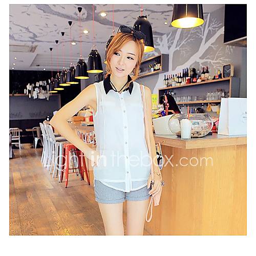 Newcomerland Sleeveless Chiffon Korean Collar Intellectual Tide Shirt(Screen Color)