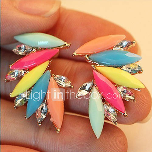 Womens Euramerican Retro Colorful Gemmy Wing Stud