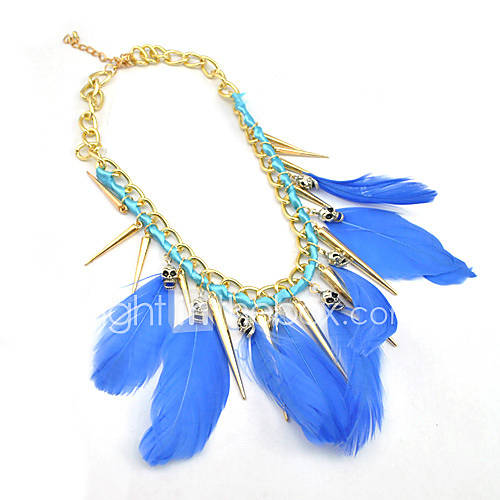 Womens Skull Feather Necklace