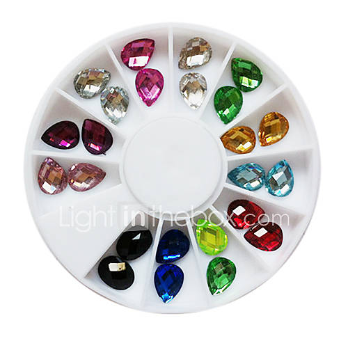 24PCS 12 Color Glitter Water Drop Shaped Rhinestones Nail Art Decorations