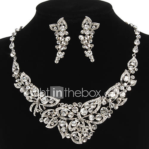 Charming Alloy Silver Plated With Clear Rhinestone Bridal Jewelry Set(Necklace,Earrings)