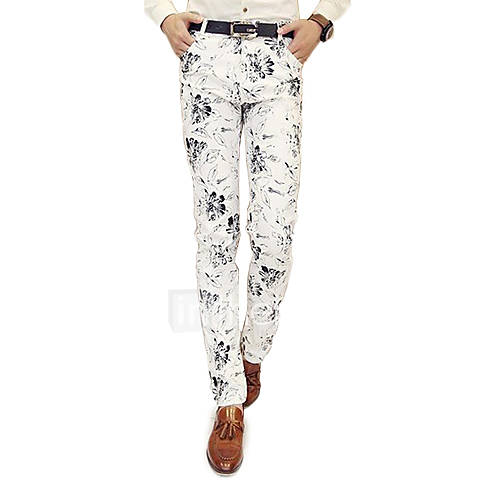 MenS Japanese Small and Pure and Fresh Flowers Slacks Pencil Big Black and White Flower