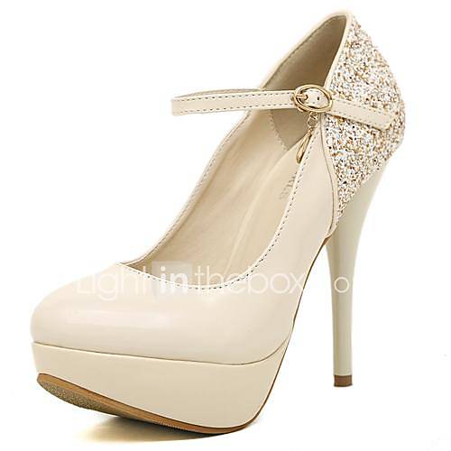 Faux Leather Cone Heel Pumps Heels with Sparkling Glitter/Buckle(More Colors)